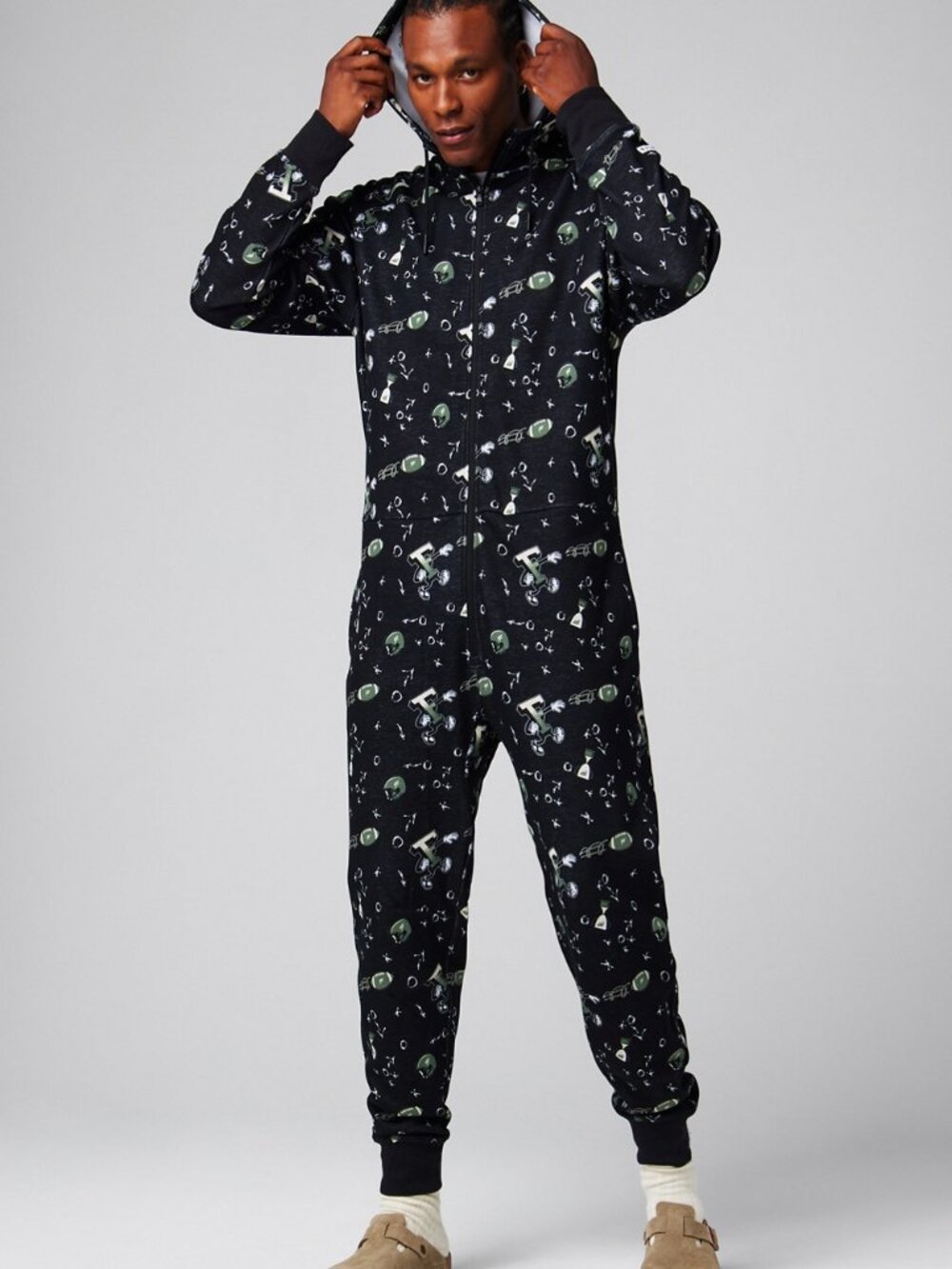 FABLETICS the go to fleece hooded pajama's black/green colorway M NEW